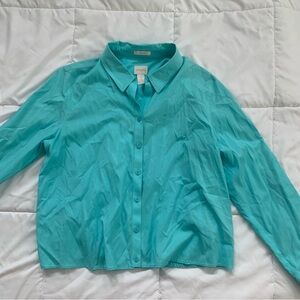 Chico’s Aqua Long Sleeve Button Down Shirt Size 1 (8)